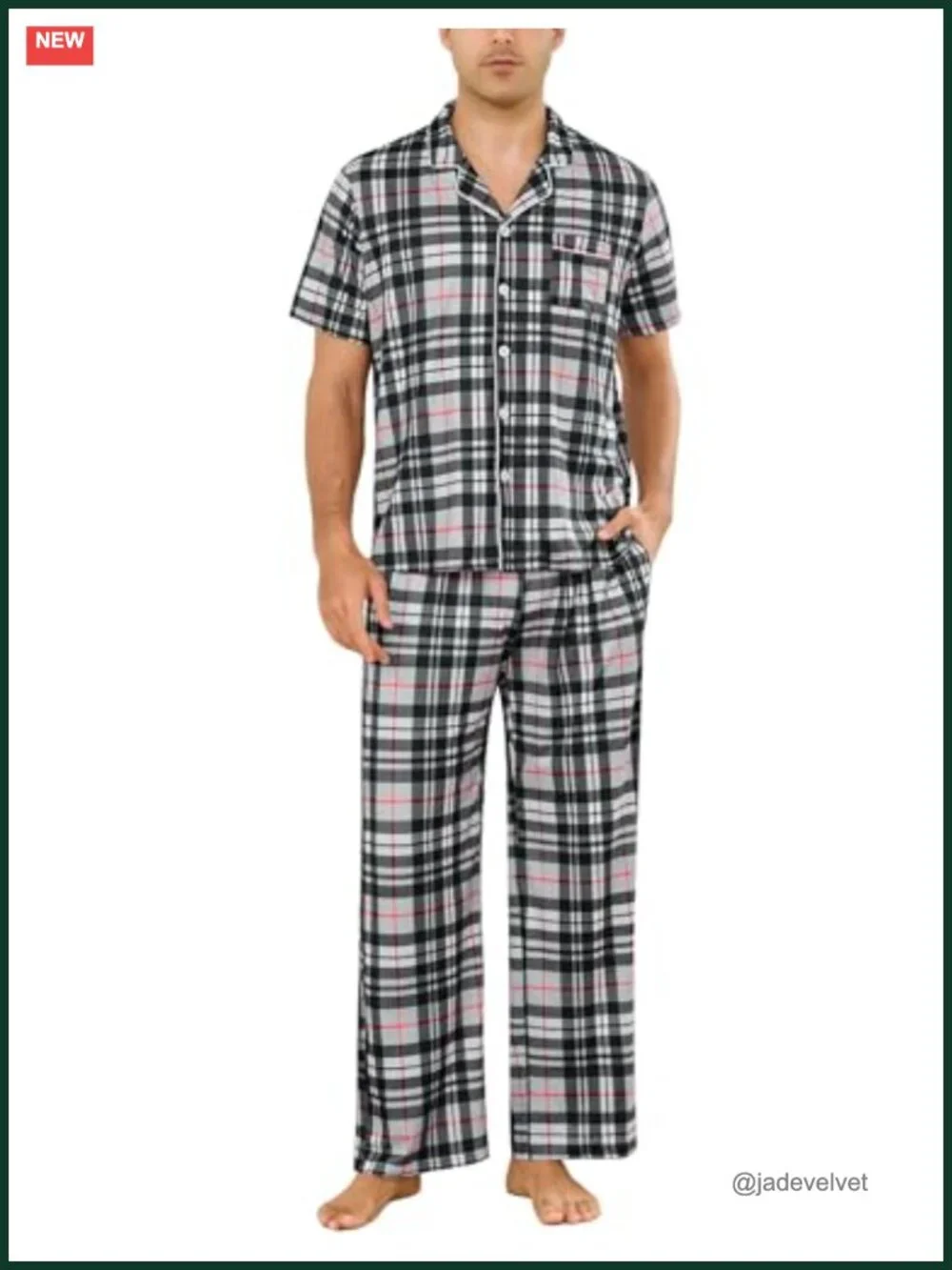 Men's Short Sleeve Pajama Set Button Down Sleepwear with Pockets S-XXL